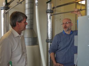 Paal Jahre Nilsen, R&D director in Cambi, takes Rune Ingels from N2 Applied on a guided tour of the pilotplant as part of the preparations for the prototype plasma reactor installation in Q2 2014.